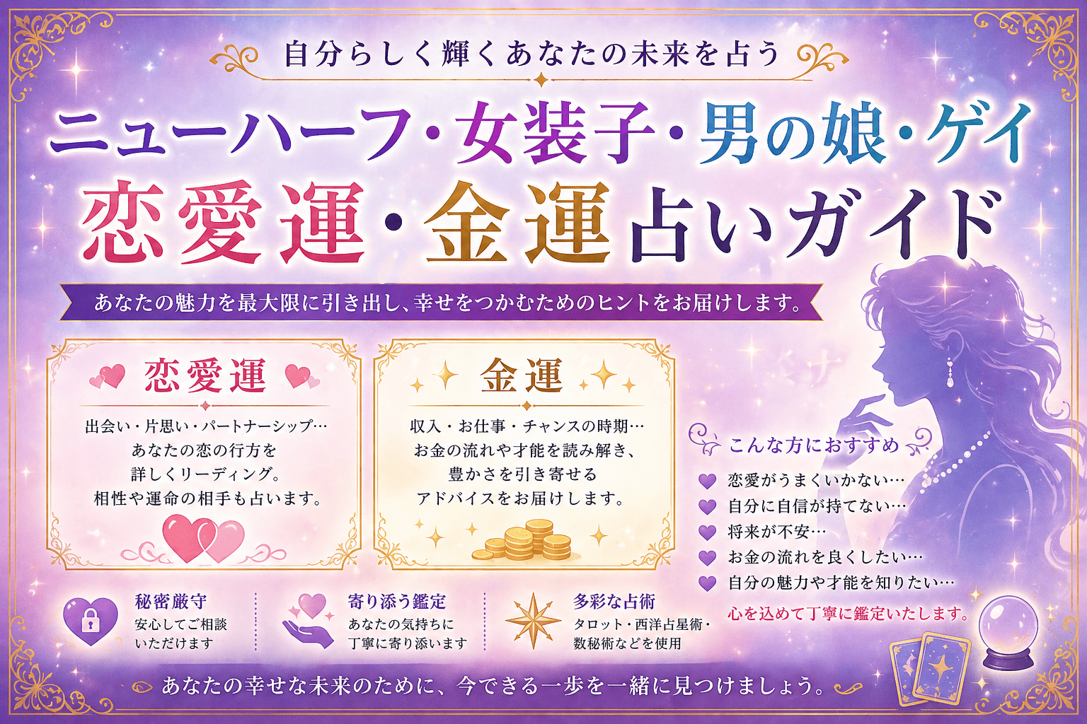 ニューハーフ・女装子・男の娘・ゲイ恋愛運・金運占いガイド